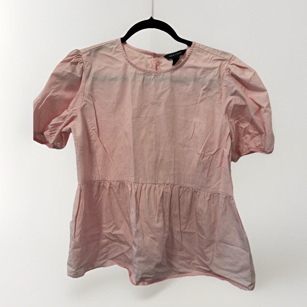 New Look 100% Cotton Peplum Top Light Strawberry Pink Size 8
